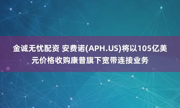 金诚无忧配资 安费诺(APH.US)将以105亿美元价格收购康普旗下宽带连接业务