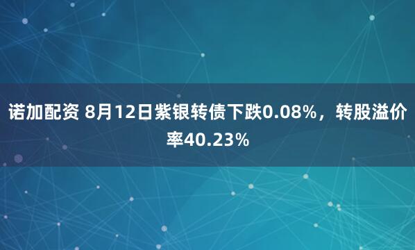 诺加配资 8月12日紫银转债下跌0.08%，转股溢价率40.23%